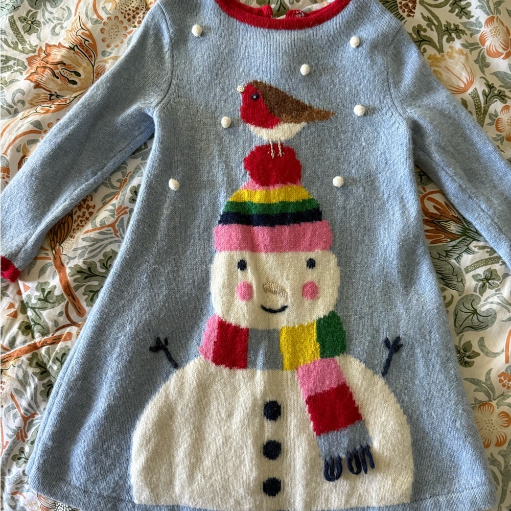 Mini Boden • Festive Knitted Snowman Dress • Size 12-18 mos.